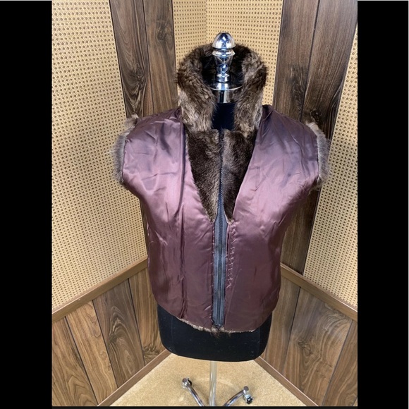 MUSI CANADA BROWN SHEARED & LONG HAIRED BEAVER TRIM FUR VEST JACKET SMALL 2 - 4 - Picture 7 of 11